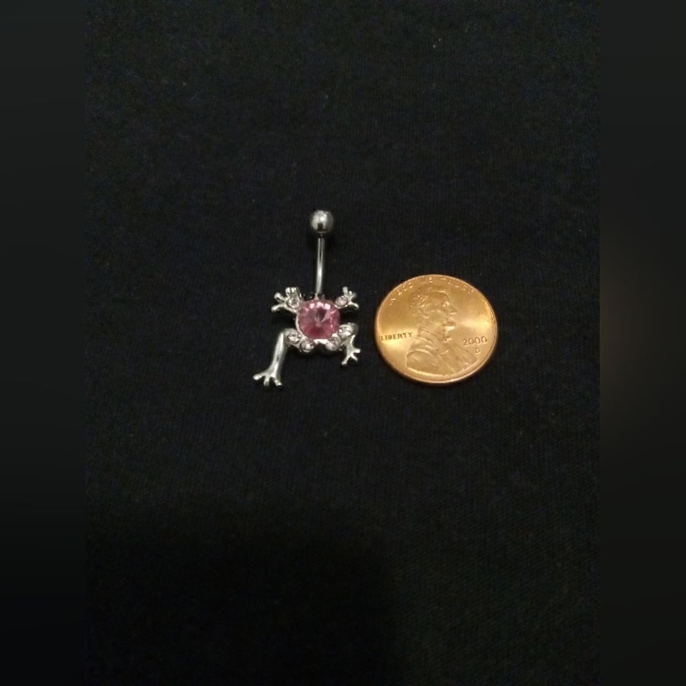 frog belly ring with colorful rhinestones